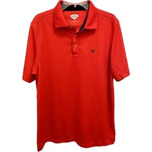 Callaway Opti-Dri Golf Shirt Mens L Tango Red Tonal Striped UPF 30 Stretch